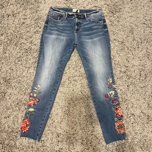 Driftwood jeans with floral patterns on the bottom